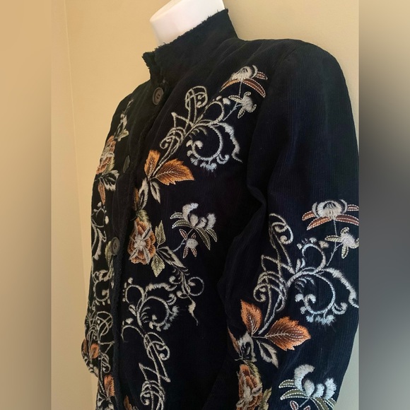 Johnny Was Navy Embroidered Corduroy Coat - Picture 5 of 12